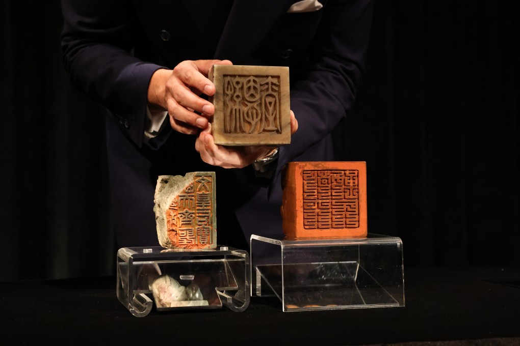 Imperial seals in white and green jade from the Ming and Qing dynasties being readied for auction in March 2021. Photo: K.Y. Cheng