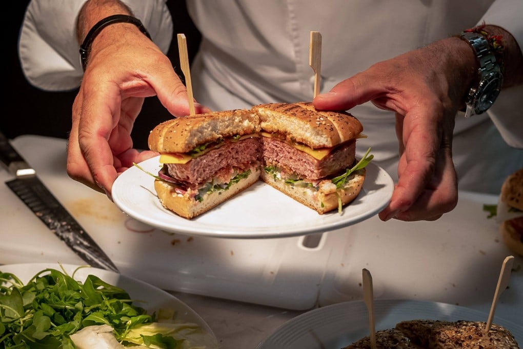 A vegetal burger at the headquarters of Swiss group Firmenich. Aromatics experts can call on a vast digital library of ingredients to come up with the perfect, beef-like flavour to make a veggie burger taste just like real deal. Photo: AFP