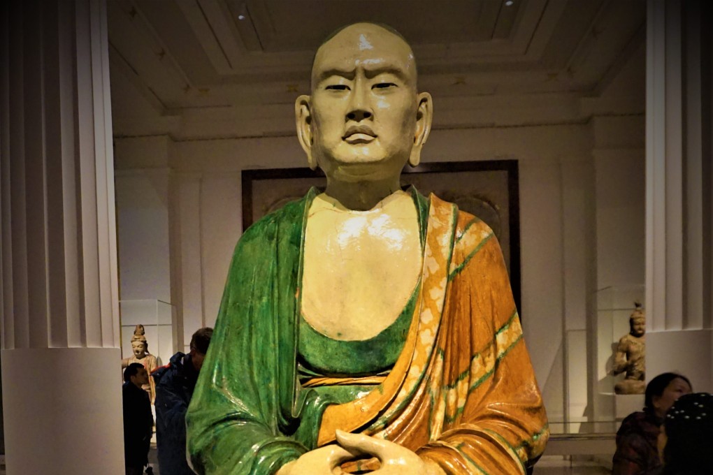 One of the life-size, lifelike “luohan” Buddhist statues that art dealers exported from China  just over a century ago on display in the British Museum. A retired Hong Kong civil servant and ceramics enthusiast has cast doubt on their origin. Photo: British Museum