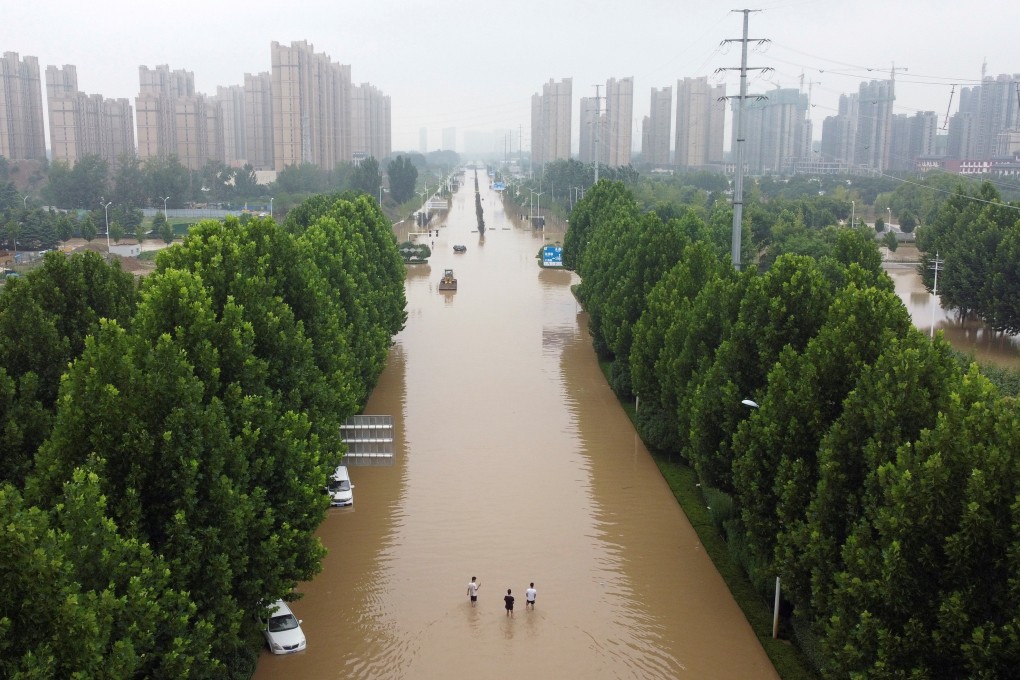 A flooded road following heavy rainfall in Zhengzhou, Henan province, on July 23. Photo: Reuters