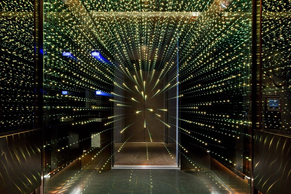Lifts at the East Miami hotel have walls studded with hundreds of LED lights reflected in mirrors, “transforming the elevator ride into a surreal space trip”. Photo: East Miami