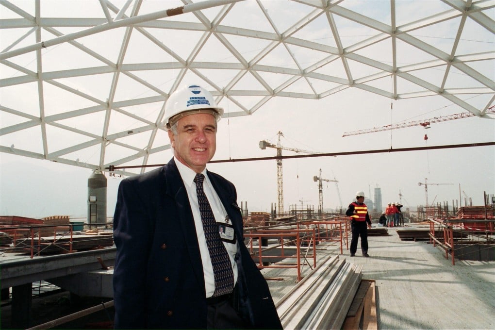 Hong Kong’s Chek Lap Kok international airport was built in the 1990s. Construction project manager Roger Elstow stands in the as yet unbuilt the passenger terminal.