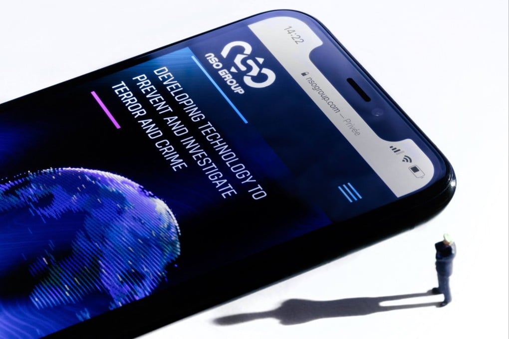 A smartphone with the website of Israel’s NSO Group, which created the Pegasus spyware. Photo: AFP