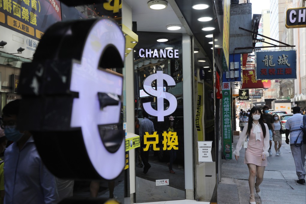 Currency exchange booths in Tsim Sha Tsui on June 11, 2020. When the US dollar dives on the foreign exchanges, the Hong Kong dollar inevitably gets dragged down. Photo: Sam Tsang
