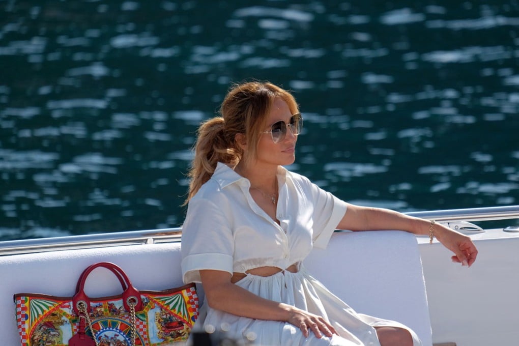 Jennifer Lopez on a yacht in Portofino, Italy, on July 31, sailing with boyfriend Ben Affleck from Capri to Nerano. Photo: GC Images