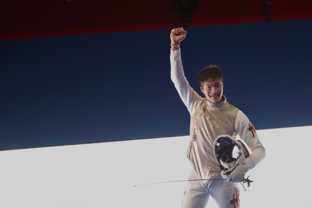 Edgar Cheung Ka-long celebrates after winning the men’s foil individual gold medal bout against Daniele Garozzo of Italy at the Tokyo Olympic Games on July 26. Photo: Xinhua
