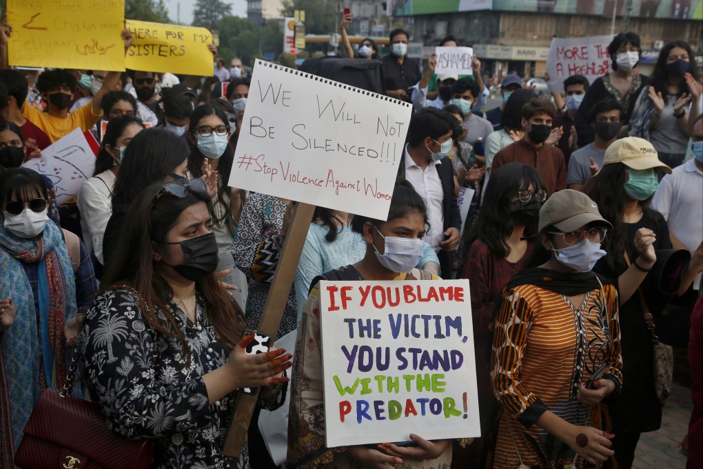A protest highlights violence against women, in Lahore, Pakistan, on July 24, after the beheading of a young woman in an upscale neighbourhood in the capital. Rights activists say gender-based assaults are rising as Pakistan moves towards greater religious extremism. Photo: AP