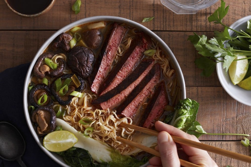 A US start-up is making substitute meat with the texture of cuts of meat. Ramen with Meati beef slices (above). Photo: Facebook /@meati