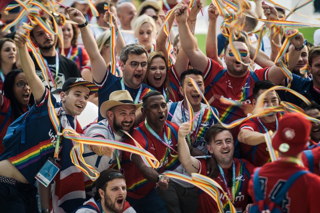 Participants celebrate during the opening ceremony of the 2018 Gay Games at the Jean Bouin Stadium in Paris on August 4, 2018. Hong Kong will host the Games in 2022, the first time it will be held in Asia. Photo: AFP