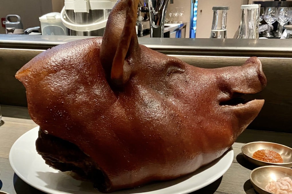 At a four-hands dinner between The Chairman and Hansik Goo, the most impressive item was poached pig’s head with Korean side dishe. Photo: Susan Jung