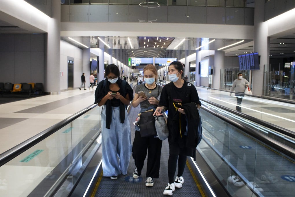 (From left) Rong Jia, Olivia and Ku at Taoyuan International Airport in Taiwan before the first flight in their journey to France to be with their partners. Photo: Chi-Hui Lin