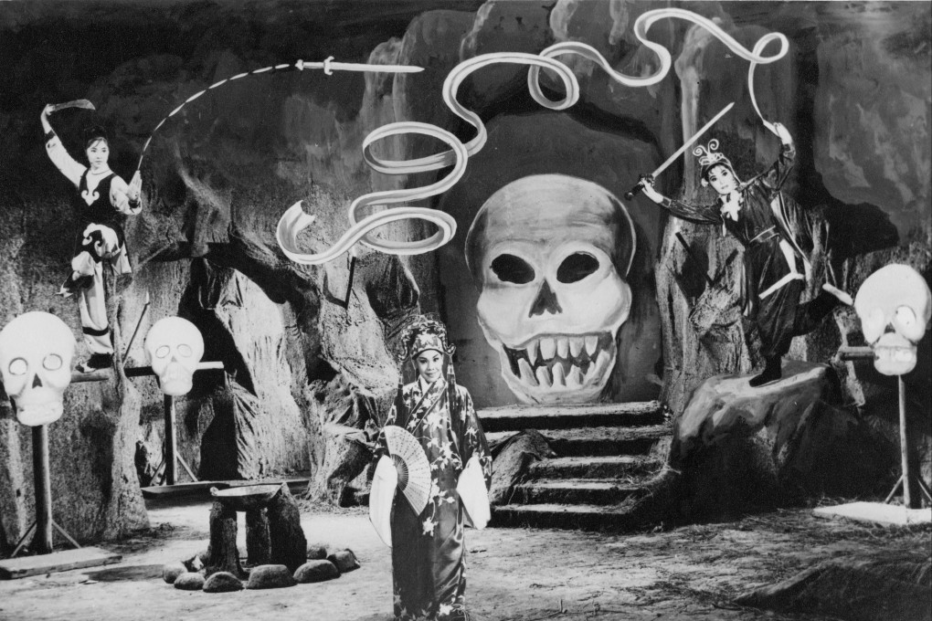 A still from 1963 film The Golden Scissors, Part One features a flying sword (left). Martial arts special effects were primitive, but so was the acting and camerawork.