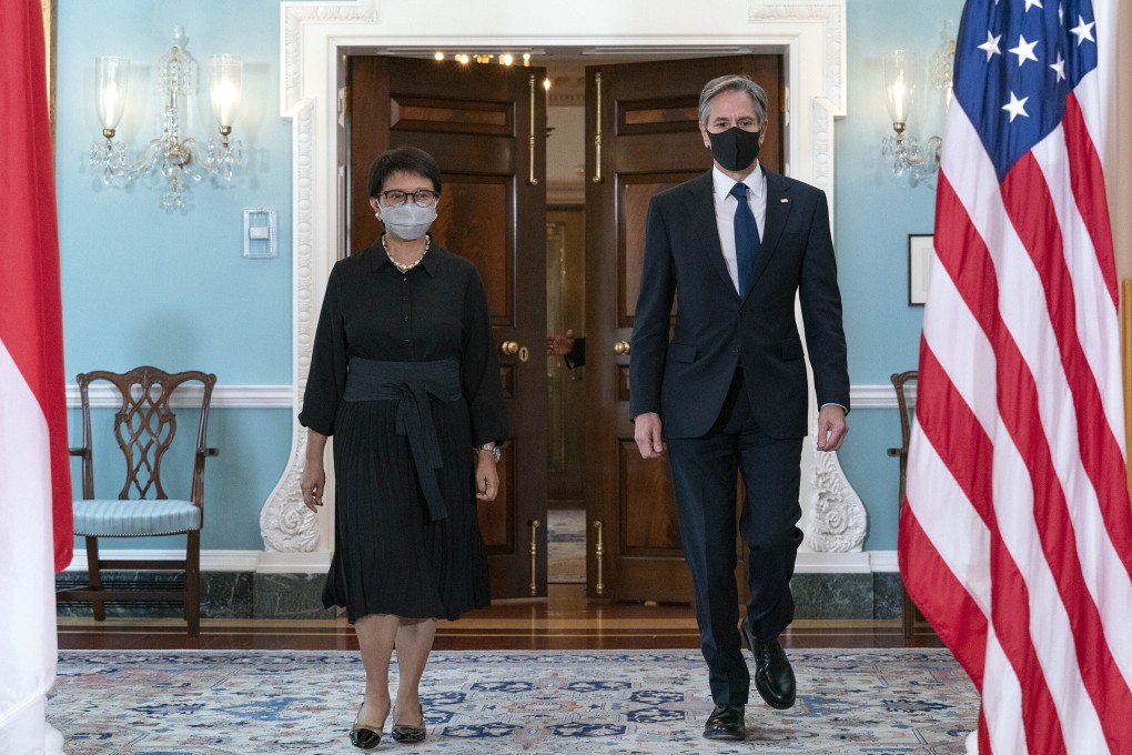 Secretary of State Antony Blinken and Indonesian Foreign Minister Retno Marsudi after their bilateral meeting in Washington on August 3. Photo: AP