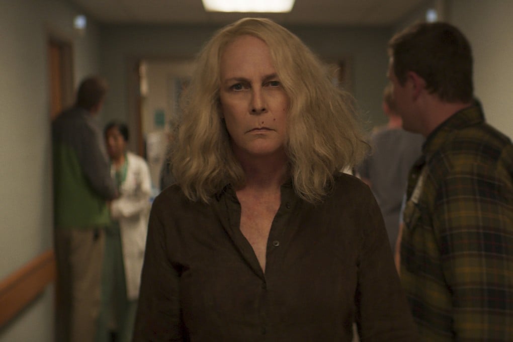 Jamie Lee Curtis as Laurie Strode in a scene from Halloween Kills, directed by David Gordon Green.