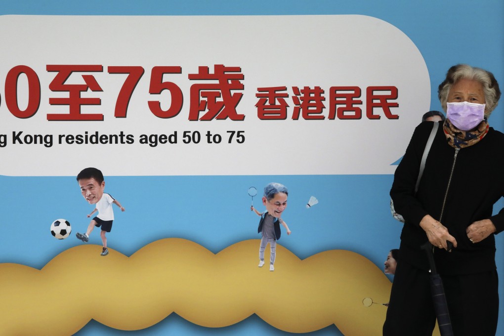A sign in Wan Chai promotes a colorectal cancer screening programme for Hong Kong residents aged 50 to 75 in December last year. Photo: K.Y. Cheng
