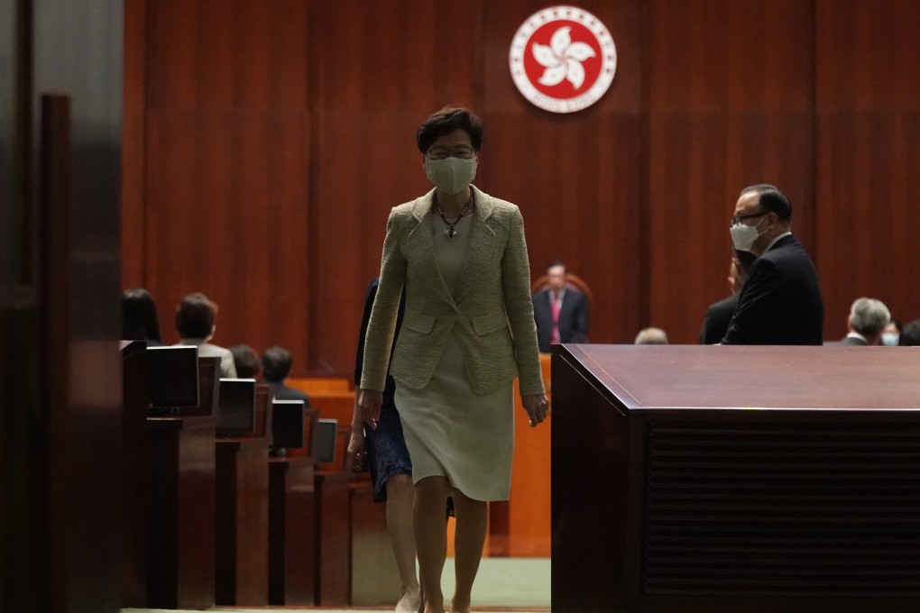 Chief Executive Carrie Lam attends a Q&A session at the Legislative Council Chamber, in Admiralty on September 8. Despite reports in some quarters that Beijing has ruled her out for a second term, Lam continues to see herself as a viable candidate. Photo: Sam Tsang
