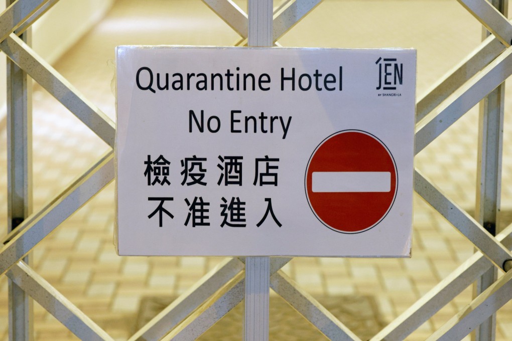 A sign is seen at a quarantine hotel in Hong Kong on August 30. Photo: Reuters