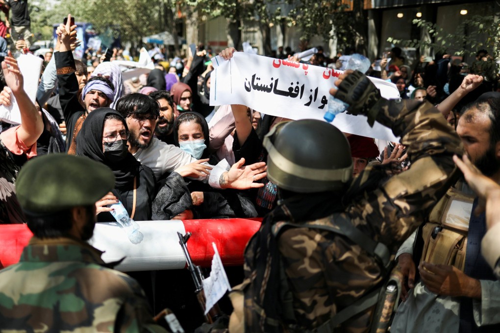 Taliban soldiers block protesters during an anti-Pakistan demonstration in Kabul, Afghanistan, on September 7. Photo: Reuters