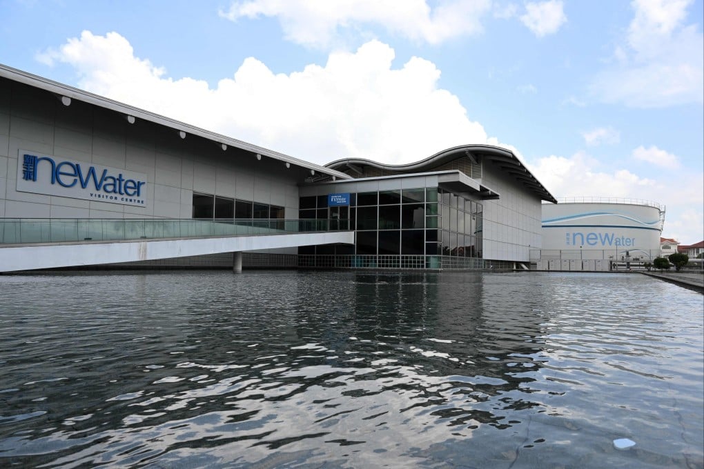 A tank for processed used water storage sits outside the Bedok NEWater plant in Singapore on July 27. The plant, which helps transform sewage into water so clean it is fit for human consumption, is part of Singapore’s plan to become more self-sufficient in meeting its need for water. Photo: AFP