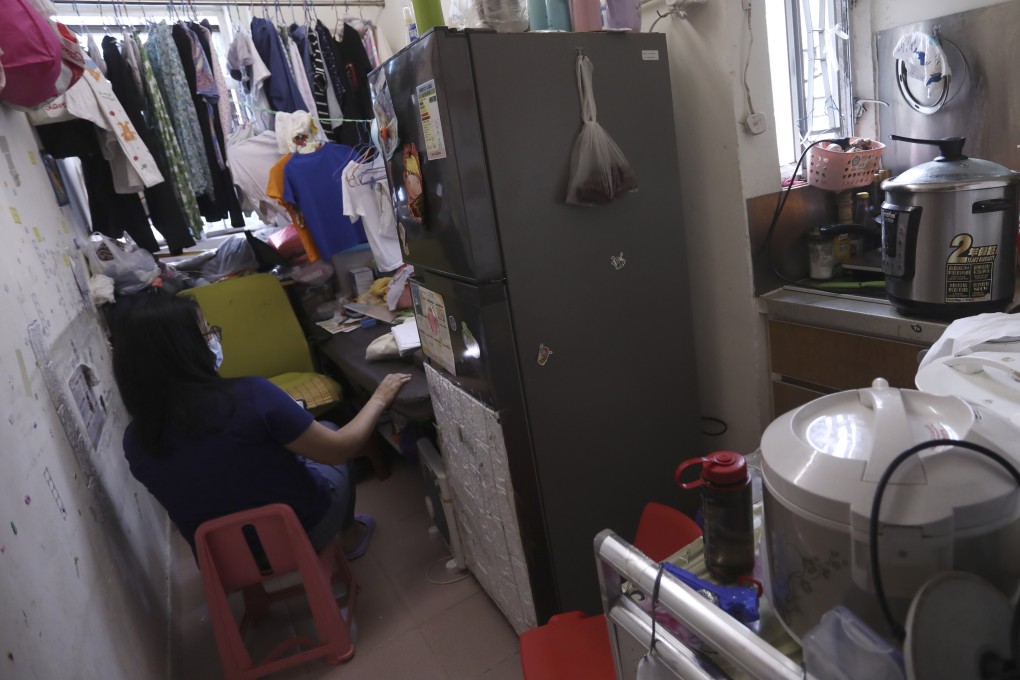 A resident in her subdivided flat in Mong Kok on August 13. Photo: Jonathan Wong
