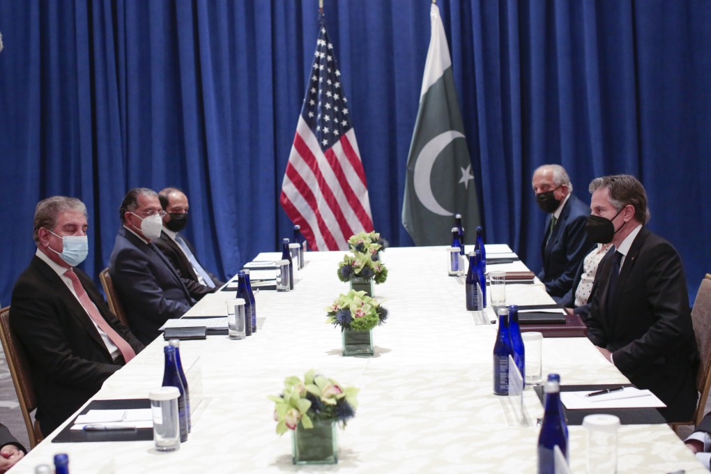 Pakistani Foreign Minister Shah Mahmood Qureshi meets US Secretary of State Antony Blinken on the sidelines of the 76th UN General Assembly in New York. Photo: AP