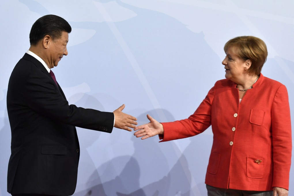President Xi Jinping greets German Chancellor Angela Merkel at the Group of 20 summit in Hamburg, Germany, in 2017. Photo: Getty Images