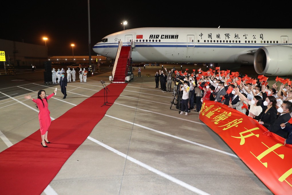 Meng Wanzhou arrives at the Shenzhen Baoan International Airport on September 25. Photo: Xinhua