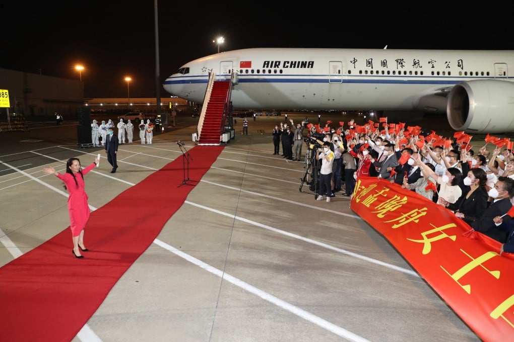 Meng Wanzhou arrives at the Shenzhen Baoan International Airport on September 25. Photo: Xinhua