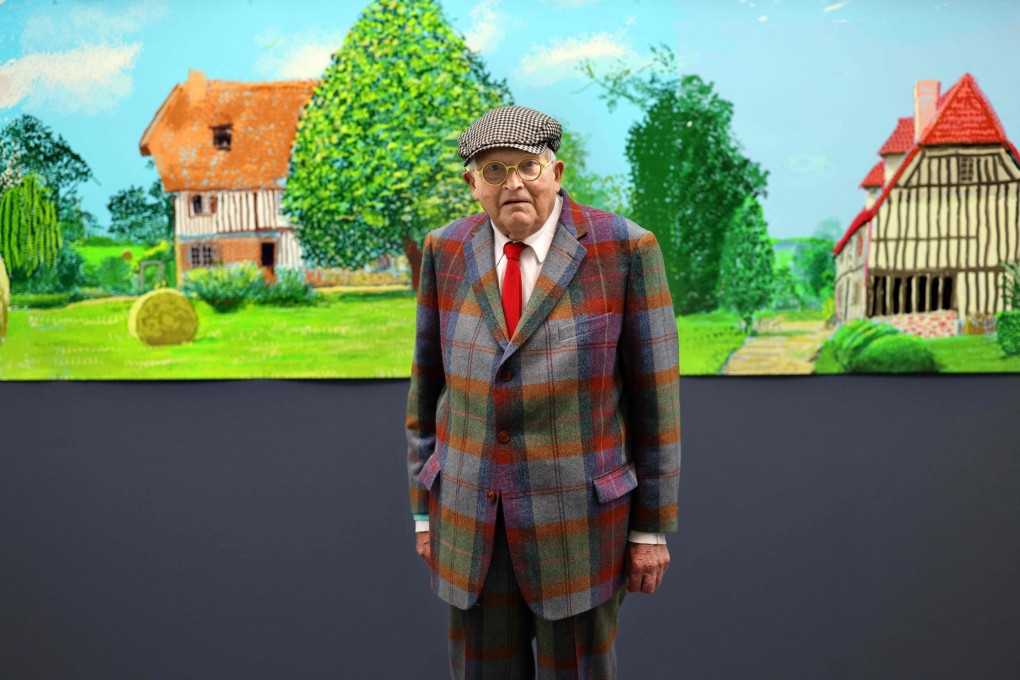 British painter David Hockney at the Orangerie Museum in Paris in front of his painting “A Year in Normandy”, a 91-metre-long artwork painted on an iPad during the 2020 lockdown. Photo: AFP