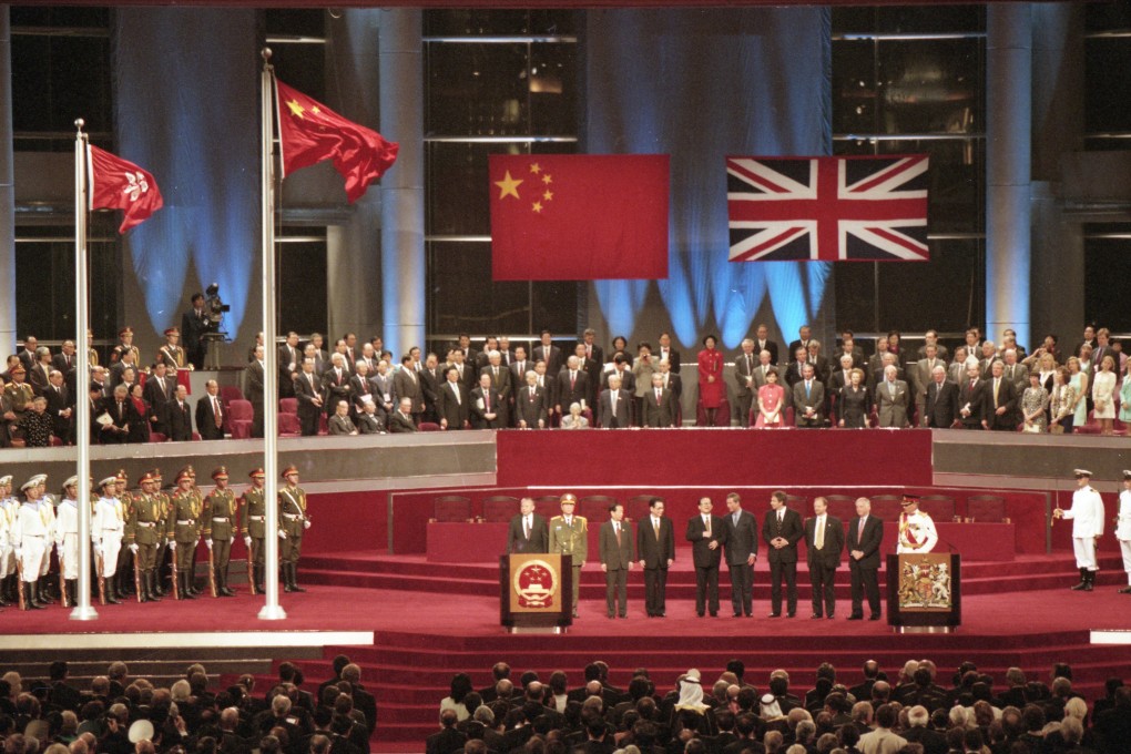 Chinese leader Jiang Zemin shakes hands with Britain’s Prince Charles during the Hong Kong handover ceremony on June 30, 1997. Photo: Robert Ng