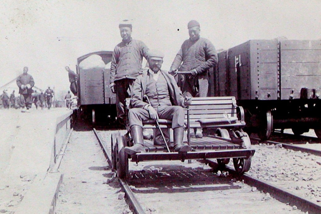 Claude Kinder on an engineer’s hand-powered inspection trolley in October 1898. The photos was taken by British MP Lord Charles Bereford.

CREDIT: Courtesy of Peter Crush