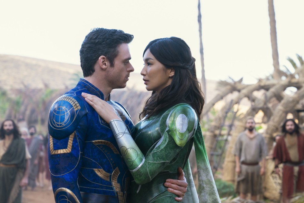 Richard Madden and Gemma Chan in a still from Eternals (category IIA), directed by Chloé Zhao. Kumail Nanjiani co-stars. Photo: Sophie Mutevelian/Marvel Studios