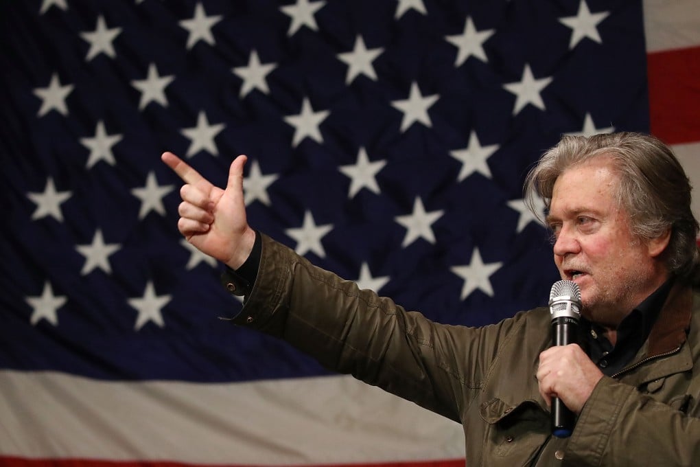 Steve Bannon speaks before introducing Republican Senatorial candidate Roy Moore during a campaign event in Fairhope, Alabama, on December 5, 2017. Photo: AFP