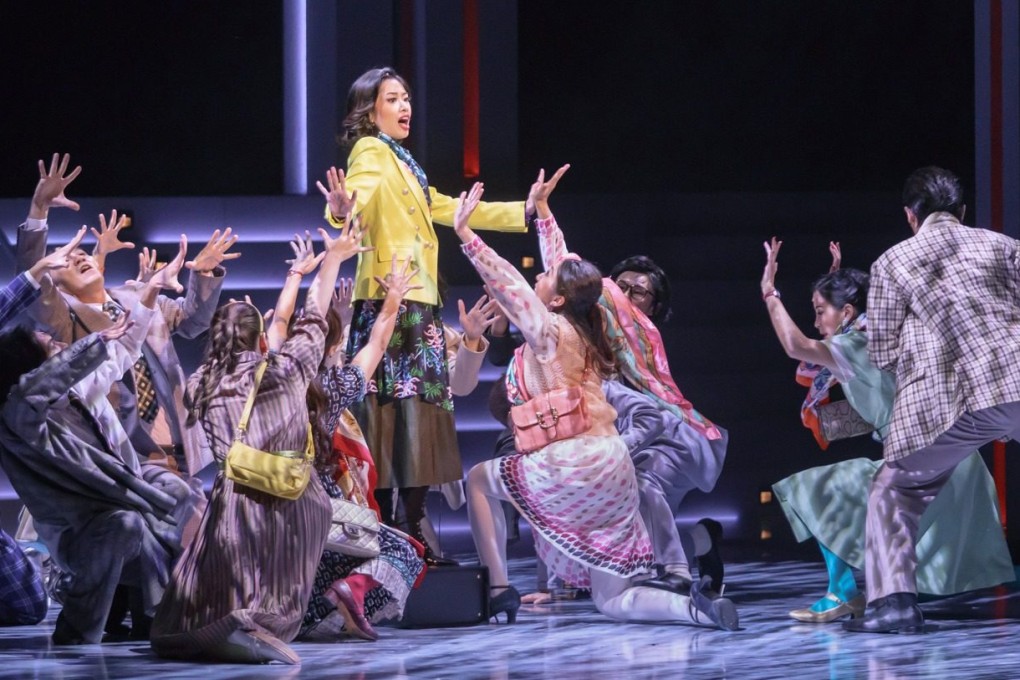 Pak Ching-ying (centre) as Mary Chin in a scene from The Woman in Kenzo the Musical (2021) staged by Chung Ying Theatre. Photo: Chung Ying Theatre