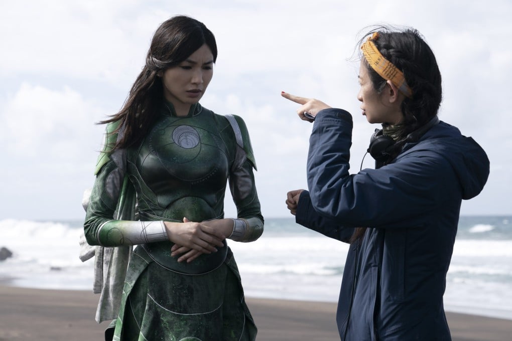 Gemma Chan (left) and director Chloé Zhao in the Canary Islands. Photo: Marvel Studios/Sophie Mutevelian