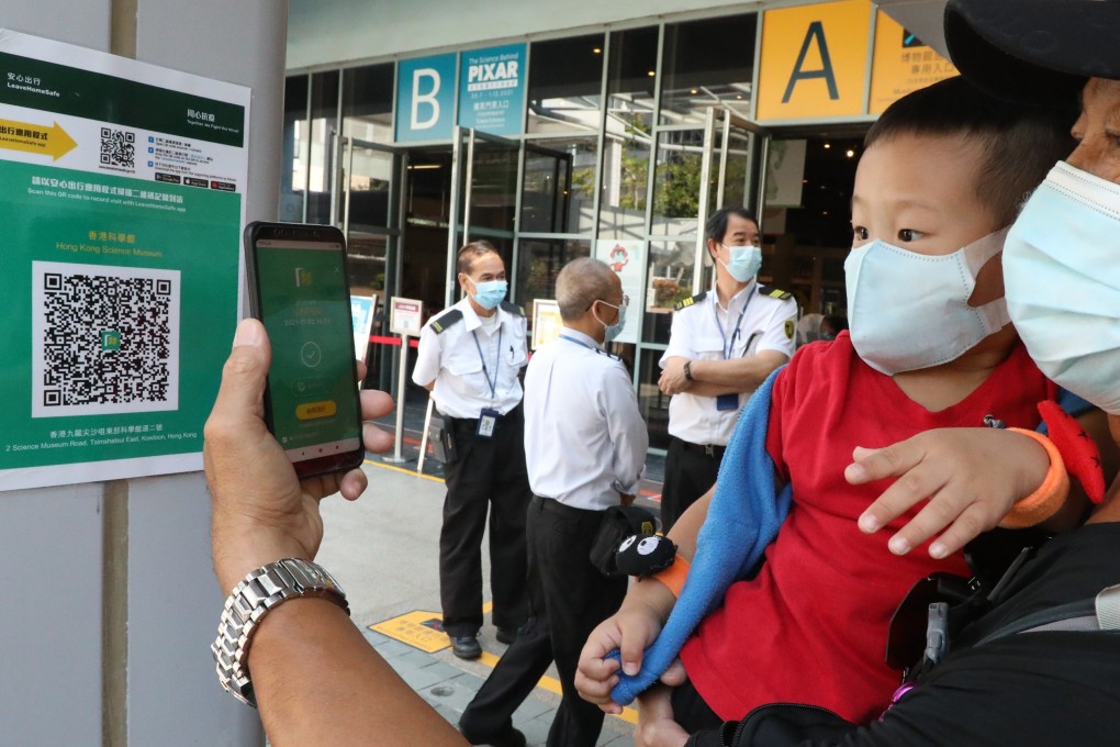 Hongkongers now have to use the LeaveHomeSafe contact-tracking app in public buildings such as the Science Museum in Tsim Sha Tsui. Photo: Felix Wong