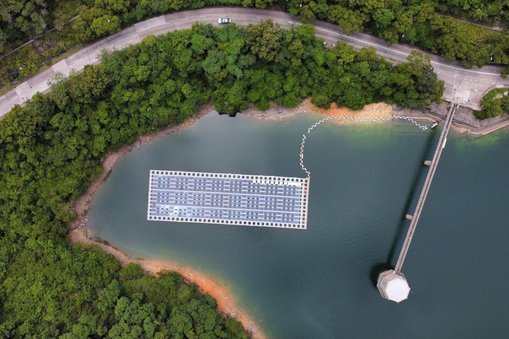 The Water Supplies Department has installed small floating solar farms at the Shek Pik and Plover Cove Reservoirs to collect data for similar large-scale projects in the future in Hong Kong. Photo: Martin Chan