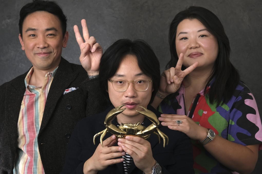 Crab Club, run by Crazy Rich Asians actor Jimmy O. Yang (centre), Ken Cheng (left) and Jessica Gao, is a Hollywood production company focused on Asian-American stories that started as a supper club for friends. Photo: AP