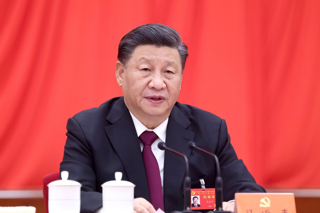Xi Jinping gives a speech at the sixth plenary session of the 19th Communist Party Central Committee in Beijing on Thursday. Photo: Xinhua via EPA