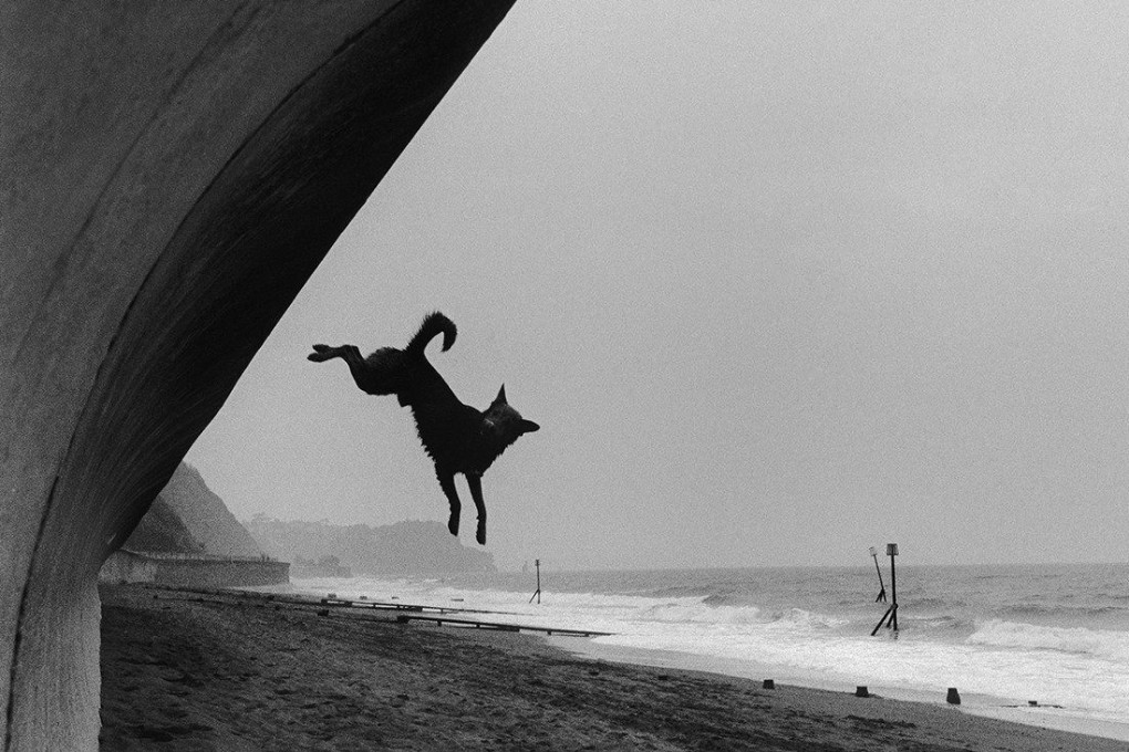 Dog jumping, Teignmouth (2000) by Roger Deakins and part of his new photobook Byways. “‘My wife and I were walking on the beach at Teignmouth [in Devon] one weekend and this dog was jumping after a stick that its owner was throwing from the promenade. The jump happened twice before but it was only in this one that the dog looked directly at my lens.” Photo: Roger Deakins / Damiani