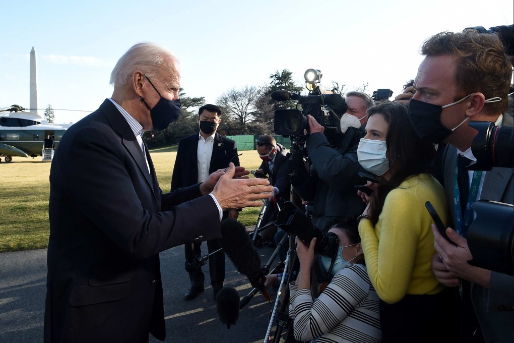 Reporters grill US President Joe Biden upon his return from Camp David, Maryland, to the White House in Washington on March 21. Photo: AFP