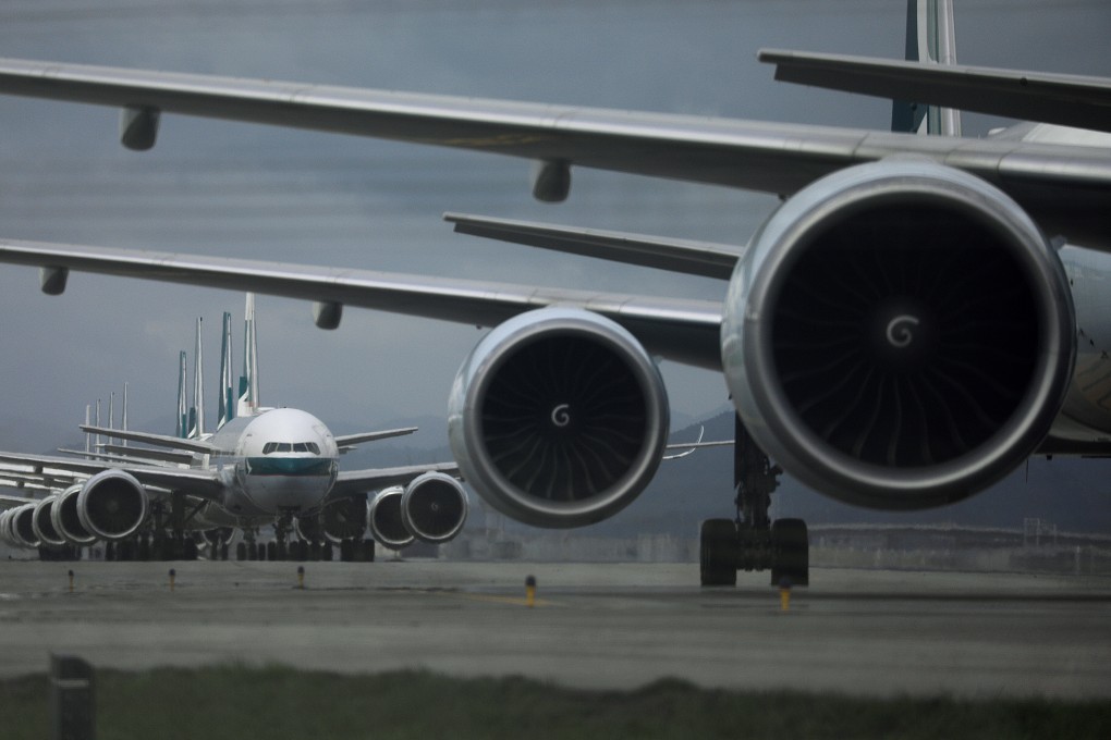 Cathay Pacific planes line up at Hong Kong International Airport on June 9 2020. Will airports be held to green building standards, just as airlines are increasingly held to emissions standards? Photo: Sam Tsang