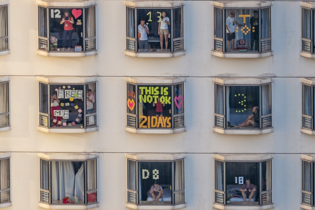 Veterans of Hong Kong’s mandatory quarantine reveal how they survive weeks at a time being stuck in a hotel room, like these quarantined guests at Nina Hotel Island South in Aberdeen. Photo: Jeremy H. Greenberg