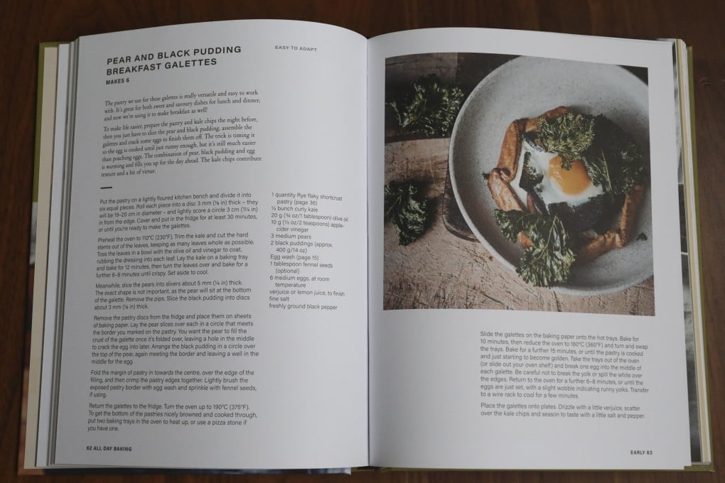 Chef and baker Michael James is celebrating the joy of savoury baking in All Day Baking, such as this recipe for pear and black pudding breakfast galettes. Photo: Jonathan Wong