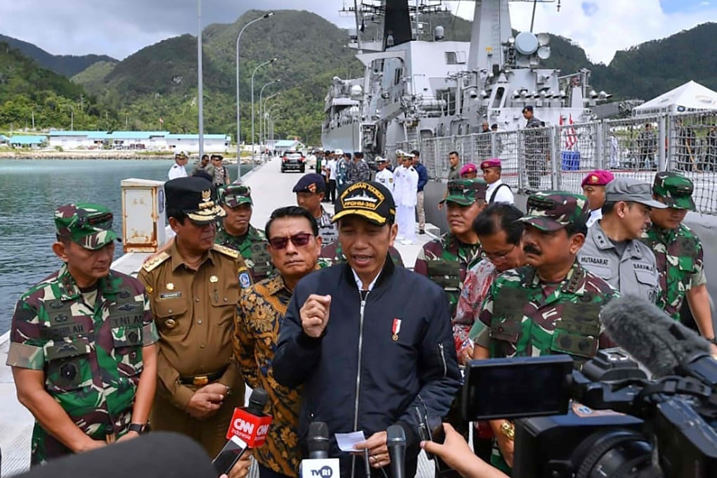 Indonesian President Joko Widodo speaks to journalists during a visit to the Natuna Islands. Photo: AFP