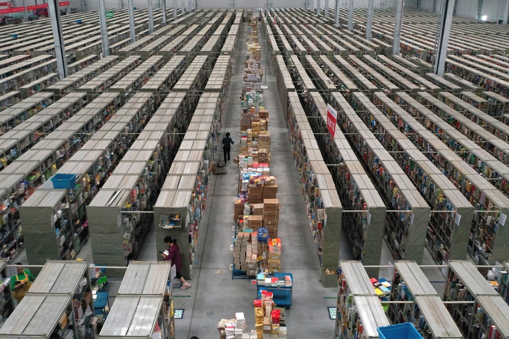 A Chinese e-commerce company’s warehouse on Singles’ Day, on November 11, an occasion similar to Black Friday and Christmas shopping in the way it is targeted for producing huge amounts of waste. Photo: Getty Images