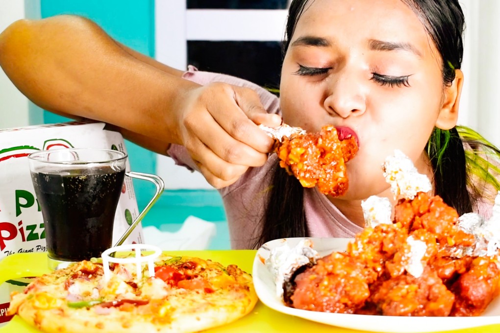 Chicken, omelettes, KFC and noodles – mukbang YouTubers like Deepika Verma (pictured) in India are eating it all as they tackle huge amounts of food in front of an online audience. Photo: courtesy Deepika Verma