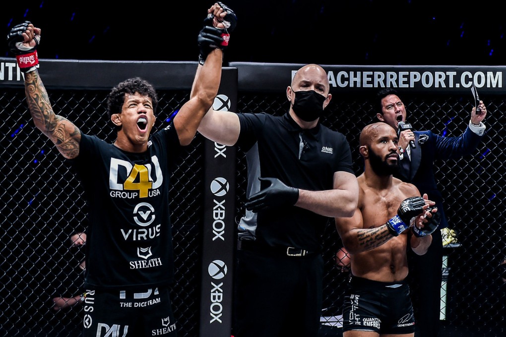 Adriano Moraes celebrates after beating Demetrious Johnson. Photos: ONE Championship