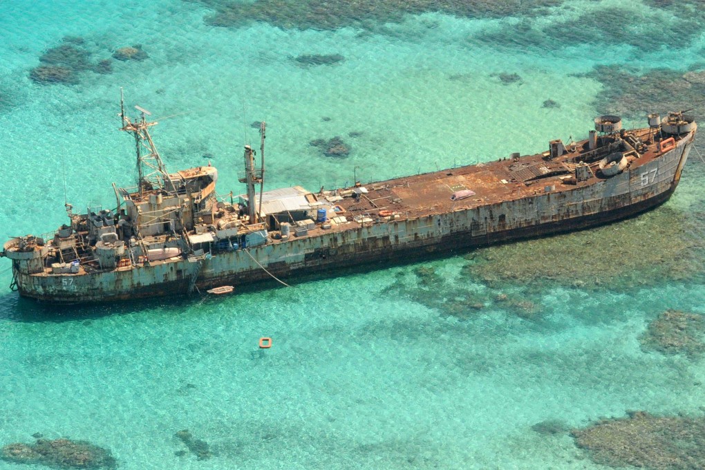 An aerial view of the Philippine Sierra Madre vessel that has been grounded at the Second Thomas Shoal since 1999 to assert its sovereignty. Photo: AFP