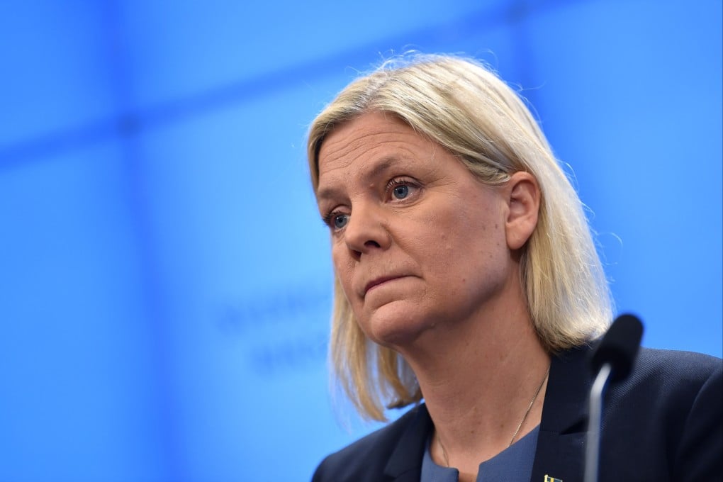 Newly appointed Swedish Prime Minister Magdalena Andersson holds a press conference in Stockholm after the budget vote in parliament on Wednesday. Photo: EPA-EFE
